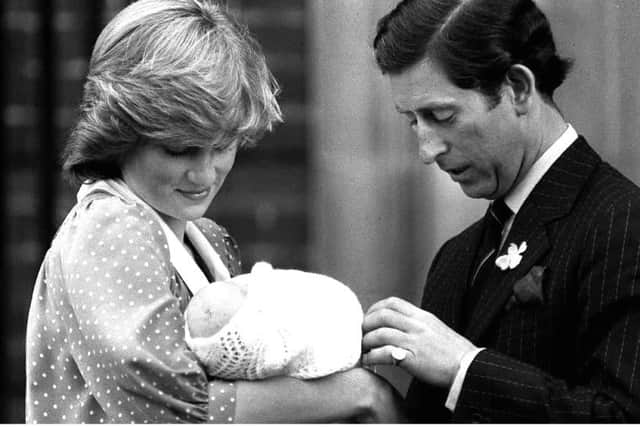 The Prince and Princess of Wales showing off their son, Prince William, to the media for the first time.