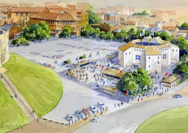 An artist's impression of what the pop-up Shakespearean theatre in York is intended to look like