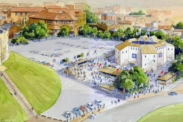 An artist's impression of what the pop-up Shakespearean theatre in York is intended to look like