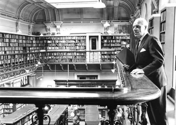 Harold Bilton, City Librarian, is pictured on the balcony at the Central Lending Library, Bradford, in 1966.