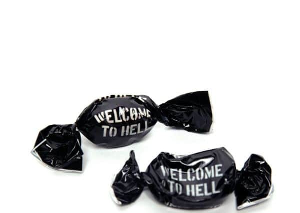 The 'Welcome to Hell' sweets given away as a complimentary gift.