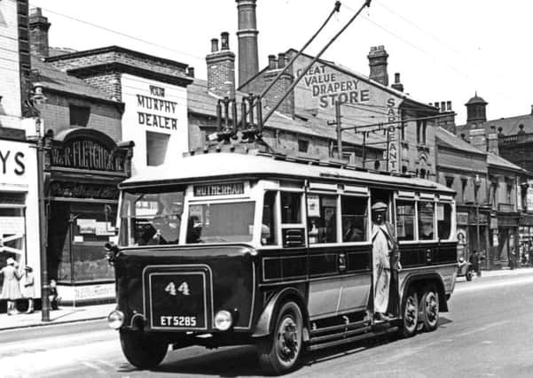 Rotherham trolleybus in the town centre.