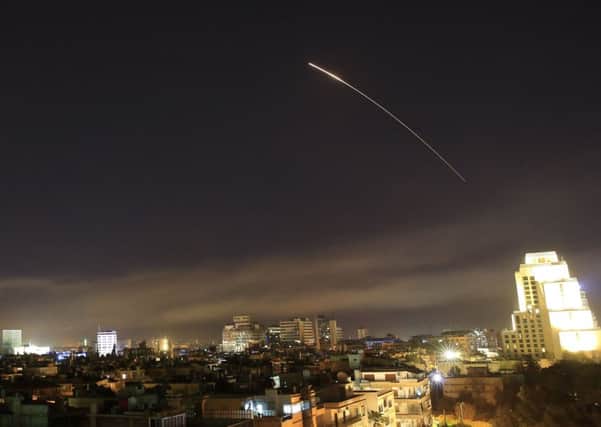 Damascus skies erupt with missile fire as the U.S. launches an attack on Syria targeting different parts of the capital.