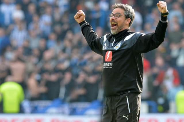 David Wagner celebrates victory over Watford at full-time.
 (Picture: Bruce Rollinson)