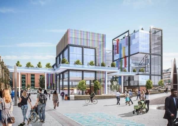 An artist's impression of the Channel 4 building in Sheaf Square outside Sheffield train station