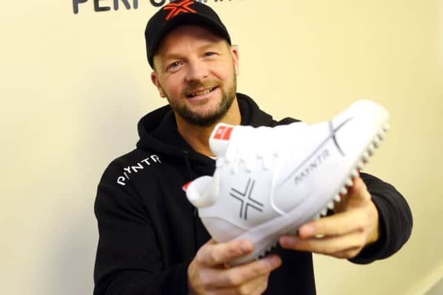 David Paynter, great grandson of England cricketer Eddie Paynter, with Payntr cricket shoes. Picture: Scott Merrylees