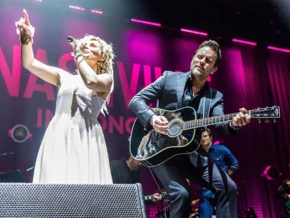 Clare Bowen and Charles Eston in action during Nashville in Concert at First Direct Arena. PIC: Anthony Longstaff
