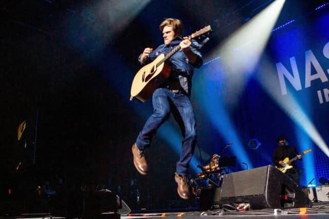 Chris Carmack takes to the air during Nashville in Concert at First Direct Arena, Leeds