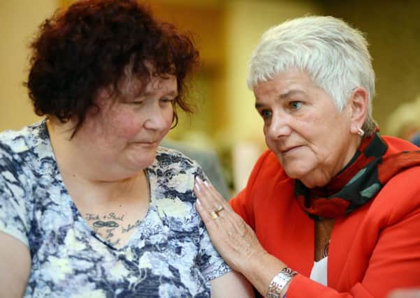 Claire Throssell chats with Jean Leadbeater at the tea party held at the Holiday Inn in Barnsley. Picture Scott Merrylees