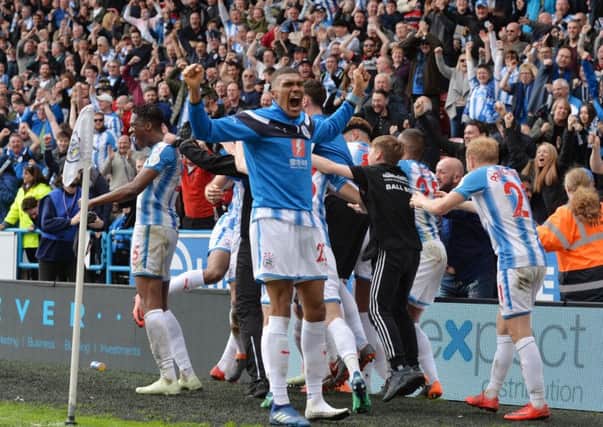 Huddersfield Town celebrate beating Watford.  Picture: Bruce Rollinson