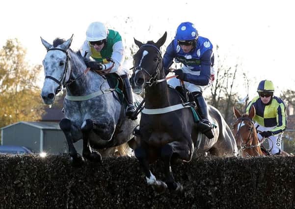 Vintage Clouds, left, heads the field for the Scottish Grand National.