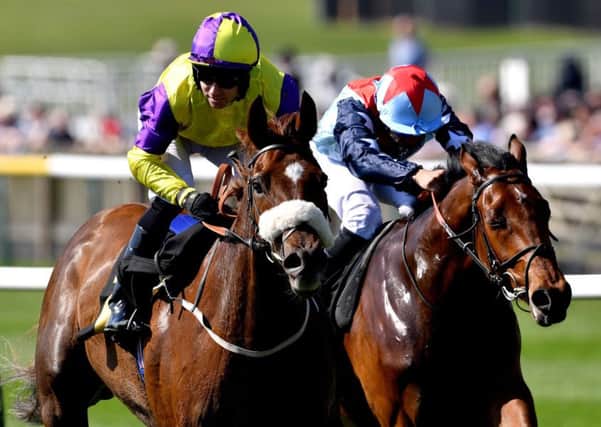 Brando and Tom Eaves, left, making a winning reappearance at Newmarket.