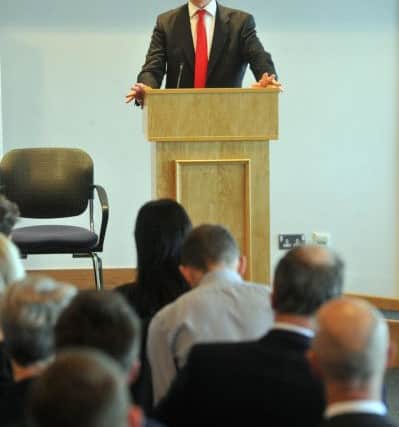 20 April 2018 .....     Candidates at the Sheffield city region mayoral hustings, organised by the Centre for Cities, held at The Source Skills Academy in Meadowhall.  Dan Jarvis (Labour). Picture Tony Johnson.