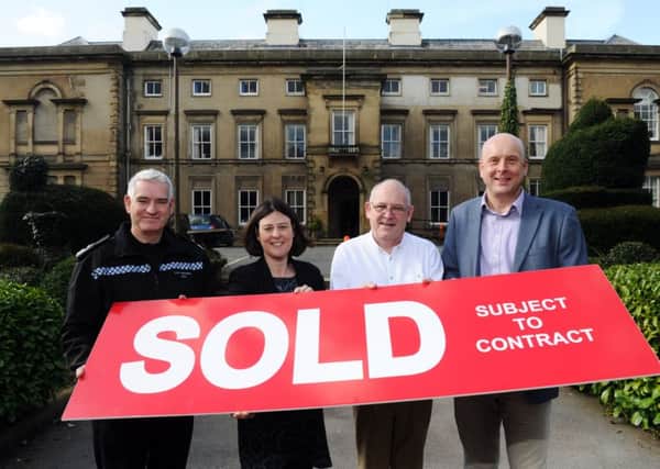 Newby Wiske Hall, the Grade II listed HQ of North Yorkshire Police. From left, North Yorkshire Police Chief Constable Dave Jones, North Yorkshire Police Police and Crime Commissioner Julia Mulligan, Perry Sladen and Richard Sanders from PGL.
16th March 2017.
Picture Jonathan Gawthorpe
