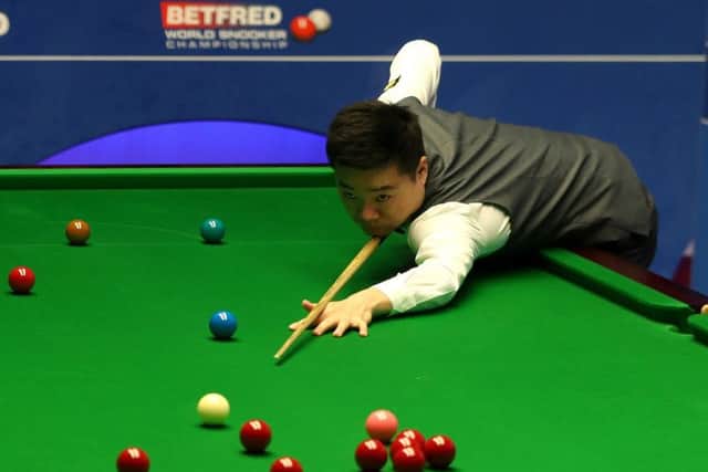 Ding Junhui in action against Xiao Guodong at the Crucible (Picture: Simon Cooper/PA Wire).