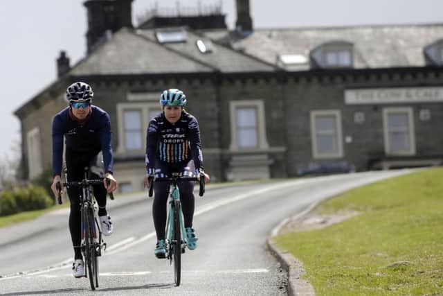 Tour De Yorkshire reccy - Tom Moses and Annie Simpson pictured at the Cow and Calf, Ilkley. (Picture: Simon Hulme)