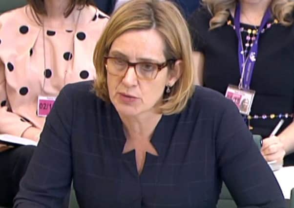 Amber Rudd giving evidence to the Home Affairs Select Committee. Photo credit should read: PA Wire