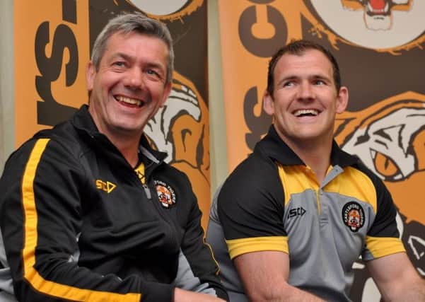 Danny Orr, right, with Castleford Tigers' head coach Daryl Powell. Picture: Matthew Merrick
