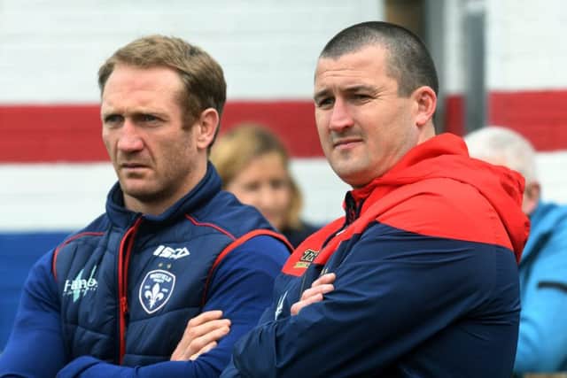 DERBY DUEL: Wakefield Trinity head coach Chris Chester with his assistant Michael Monaghan, left.
 Picture: Jonathan Gawthorpe