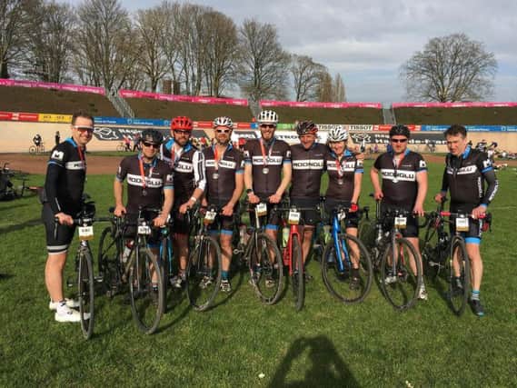 Neil Dunkley, Dave Fell, Rob Harrison, Dave Cooney, Alan Brownlee, Simon Beeson, Gary Nuttall, Rob Wilkins and Robyn McLean of  Moonglu Cycling Club