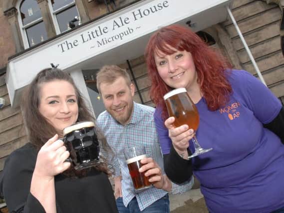 Women on Tap festival founder Rachel Auty, right, with Richard and Danni Park, the owners of the festival's base The Little Ale House in Harrogate. (1804142AM)