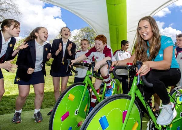 Abby-Mae Parkinson at the Every Can Counts recycling inititiative at her former school, Bradford Grammar School, on the eve of the Tour de Yorkshire.