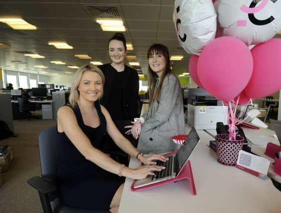 MacComms team at the Leeds Digital Hub. Pictured from the left are Ellie MacDonald, Emily Docherty and Sophie Nightingale....2nd May 2018 ..Picture by Simon Hulme