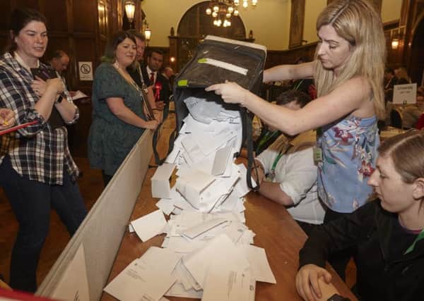 3rd May 2018
The ballot papers get counted in the Hull Guildhall for the 2018 local elections.
Picture by Les Gibbon