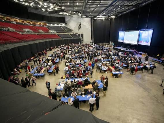 Local election vote count for Leeds at First Direct Arena.