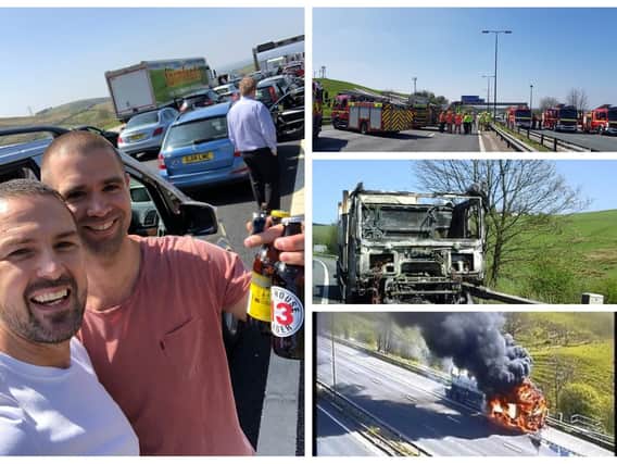 Comedian Paddy McGuinness shared a beer and a joke with drivers stuck on the M62 this afternoon.