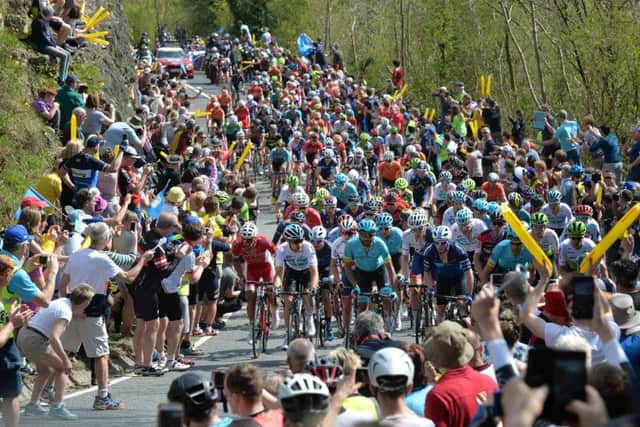 The peloton makes its way up to the summit of Sutton Bank (Picture: Bruce Rollinson)