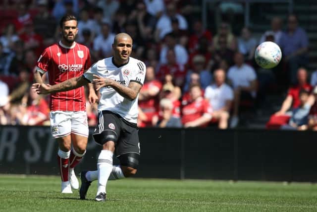 Sheffield United's Leon Clarke scores his side's first goal at Ashton Gate. Picture: Simon Bellis/Sportimage