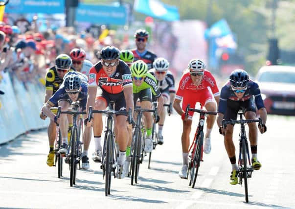 CATCH THE LEADER: Greg Van Arvermaet comes in to the finish in Leeds to win the 2018 Tour de Yorkshire.  Picture: Bruce Rollinson.