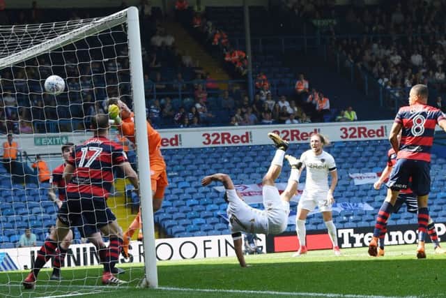Leeds United's Kemar Roofe opened the scoring against QPR with an overhead kick. PIC: Jonathan Gawthorpe