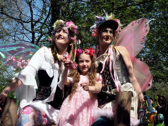 Step Back in Time to 1836 event with the Sheffield Steampunk Society at Sheffield General Cemetery: Fairies Lisa March (left), Amelia March (6)  and Toni Ping of Dragon Planet Couture. Picture: David Bocking