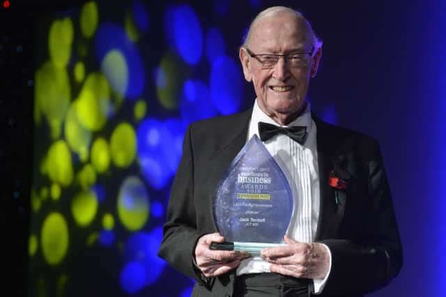 Jack Tordoff , Individual Award for Excellence, presented by Mark Casci. Yorkshire Post Excellence in Business Awards 2016.  New Dock Hall.  4 November 2016.  Picture Bruce Rollinson