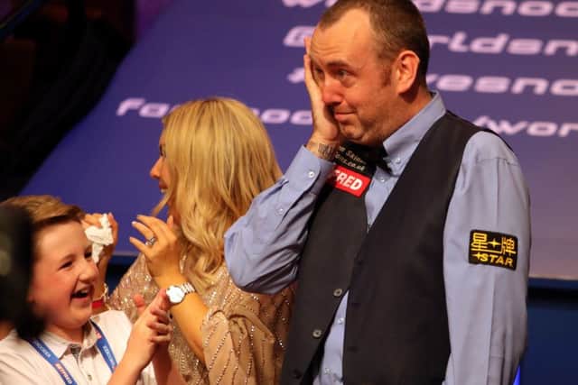 Mark Williams reacts after winning the World Championship at the Crucible, Sheffield (Picture: Richard Sellers/PA Wire).