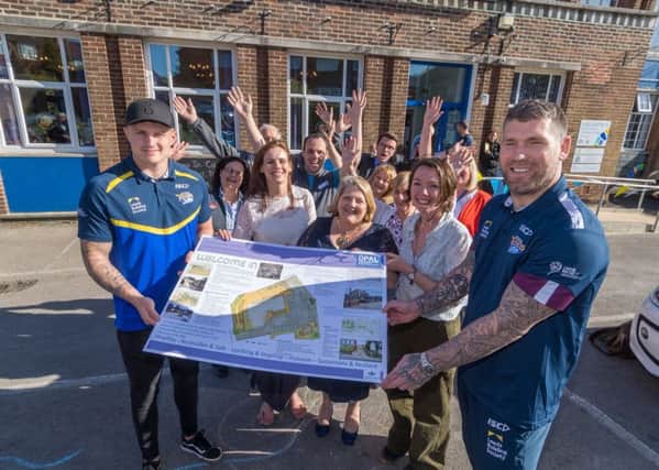 Date: 10th May 2018.
Picture James Hardisty.
OPAL Older People's Action in The Locality at the new Welcome In Community Centre, Bedford Drive, Tinshill, Leeds, formerly the Bedford Arms held an evening of celebration to launch the plans for the development of the grounds around the building. Pictured Leeds Rhinos players Liam Sutcliffe and Brett Delaney, with the Lord Mayor of Leeds Coun Jane Dowson, Ailsa Rhodes, Centre Manager, Isabel Swift, from Lemon Balm, and looking on supporters of the project.