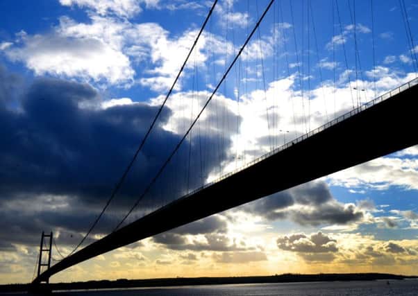 A  view of the  Humber Bridge from the East Yorkshire bank   looking towards Barton upon Humber