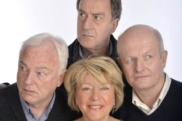 Angus Deayton with Radio Active co-stars Helen Atkinson Wood, Michael Fenton Stevens (left) and Philip Pope. Picture: Steve Ullathorne