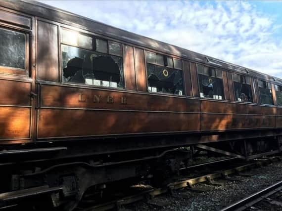 Damage caused to one of the train carriages