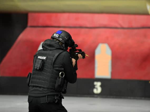 An officer on firearms training.