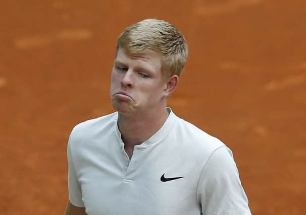 Kyle Edmund shows his frustration during his match against Denis Shapovalov at the Madrid Open. Picture:  Photo/Paul White