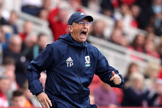 Middlesbrough manager Tony Pulis shows his frustration on the touchline at the Riverside Stadium: Owen Humphreys/PA