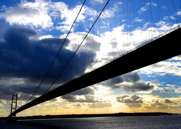 A view of the  Humber Bridge from the East Yorkshire bank   looking towards Barton upon Humber.
