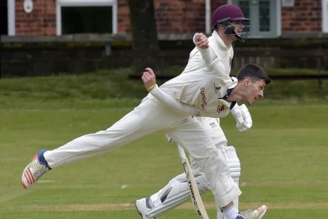 Josh Thurwell runs in for Cleckheaton in their Bradford Premier League win over Methley. Picture: Steve Riding.