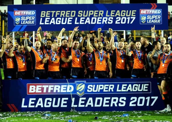 Castleford's players celebrate the League Leaders Shield last year.