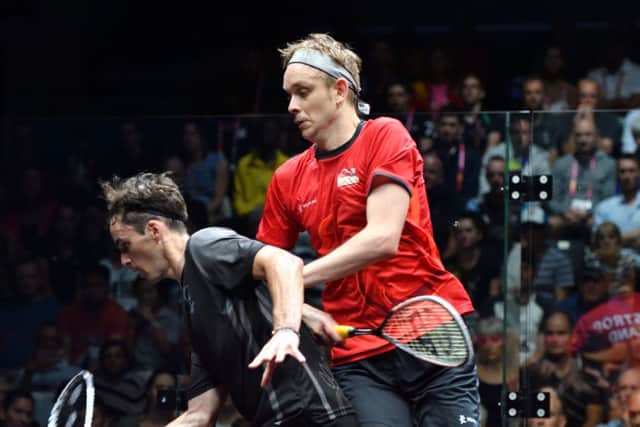 TOUGH START: James Willstrop, pictured during his Commonwealth Games gold medal match against Paul Coll, is drawn against Marwan Elshorbagy in the first round of the British Open in Hull. Picture: Picture:. WSF/Toni Van der Kreek