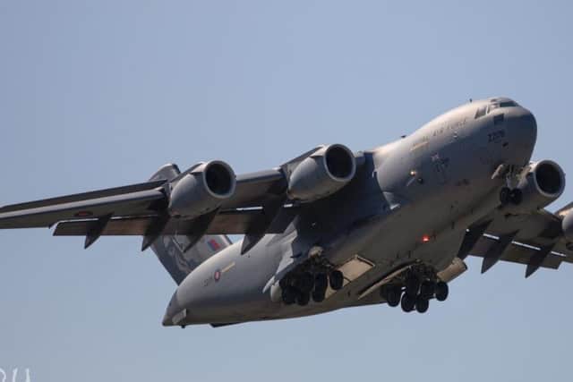 The RAF C17 followed its Canadian cousin to Leeds Bradford Airport today