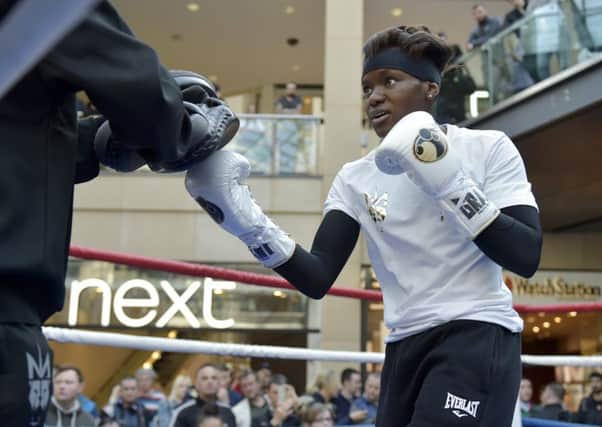 Nicola Adams is pictured sparring at The Trinity shopping centre, Leeds, ahead of her fight at Elland Road on Saturday (Picture: Steve Riding).